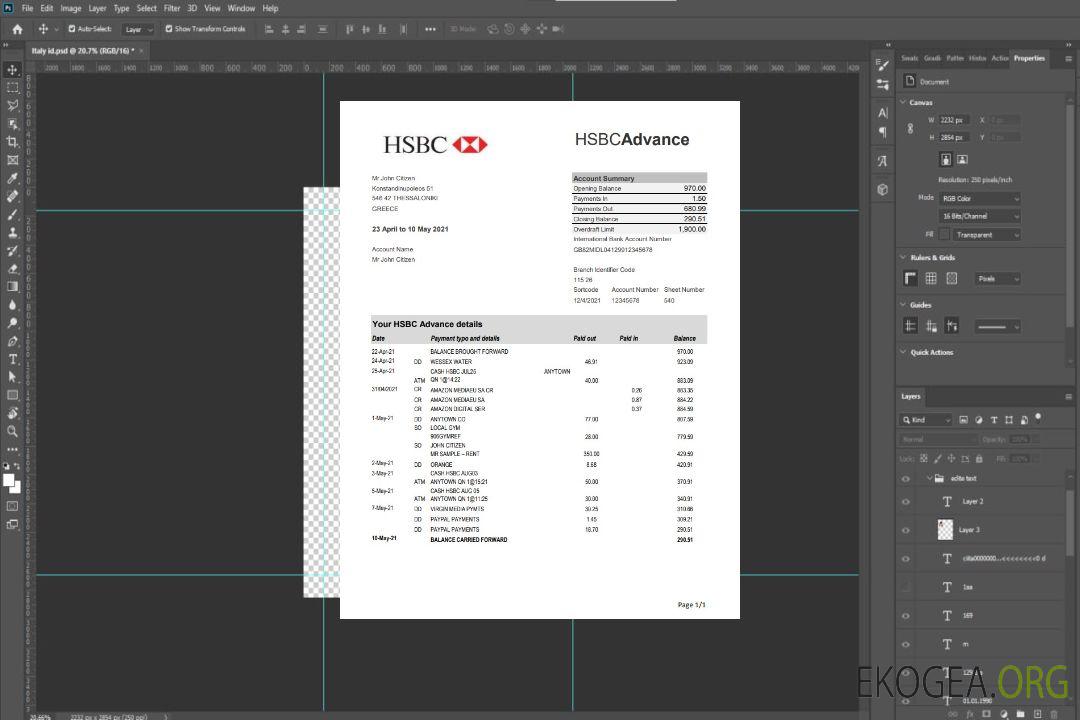 Relevé bancaire HSBC Grèce modèle facile à remplir au format Excel et PDF template